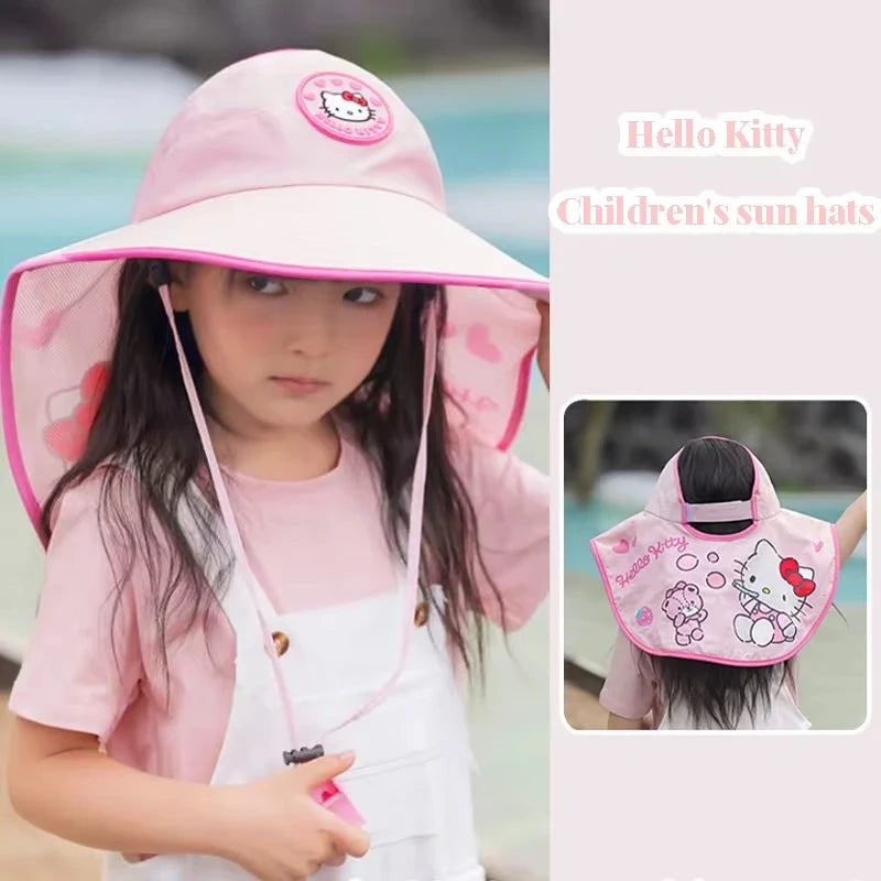 Summer Kids Sunscreen Hat Kuromi Cinnamoroll Melody Outdoor Shawl Fisherman Hat Kawaii Cartoon Empty Top Uv Protection Sun Cap