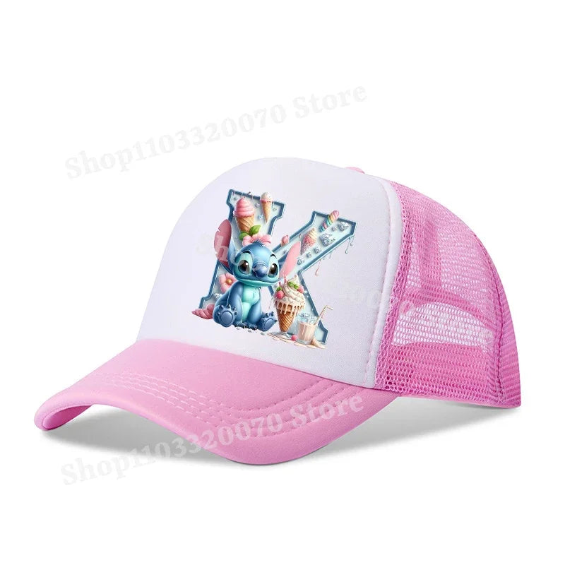 Disney Lilo Stitch Baseball Hat Kawaii Anime Figures A-Z Letter Pattern Sunshade Cap Hip-hop Outdoor Hats Parent-child Caps Gift