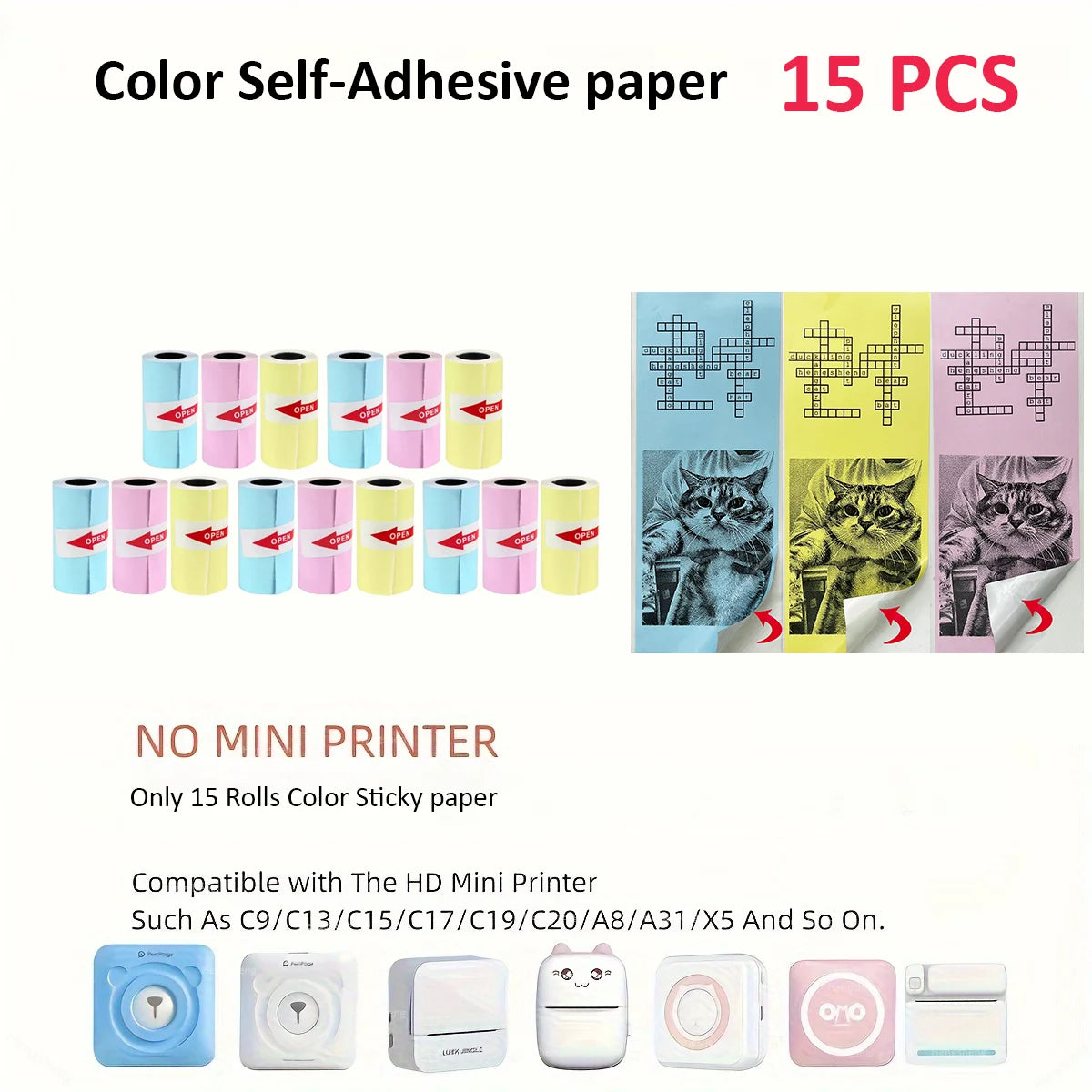 Mini Printer Color Sticker Thermal Paper Label Paper Sticker Photo Papers For PeriPage PAPERANG Poooli 57mm width Photo Printer