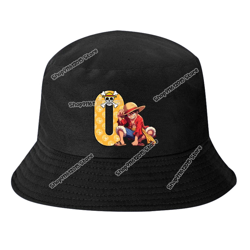 One Piece Luffy Letter A-Z Bucket Hat Cartoon Anime Children Boy Panama Cap Summer Men Outdoor Sun-proof Fisherman Sunhats