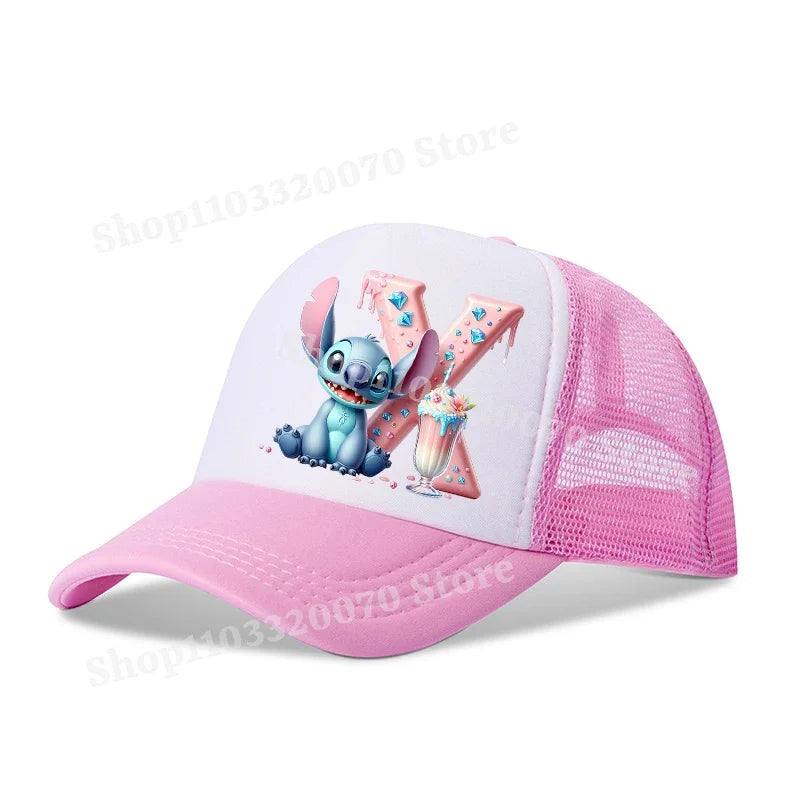 Disney Lilo Stitch Baseball Hat Kawaii Anime Figures A-Z Letter Pattern Sunshade Cap Hip-hop Outdoor Hats Parent-child Caps Gift