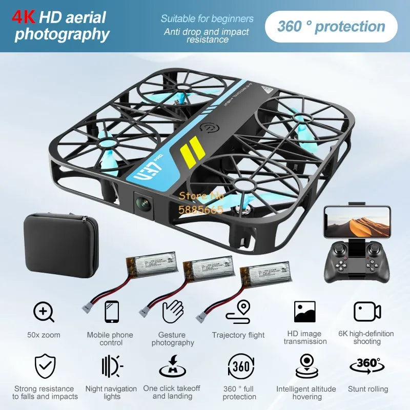 Full Protection WIFI FPV Square MINI RC Drone 8K HD Camera Gravity Sensor One Key Take-Off Remote Control Quadopcter Small UAV