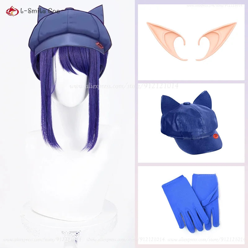 Hat Mita Cosplay Wig Blue Long Ponytail Wigs Heat Resistant Synthetic Hair Mita Anime Costumes Wigs For Women + Wig Cap