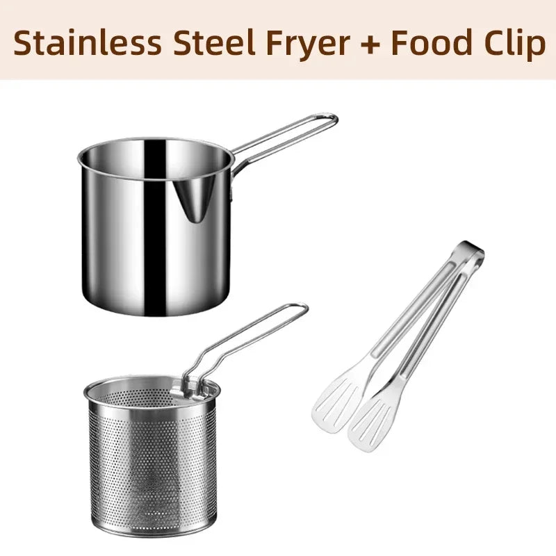 1 Set Kitchen Deep Frying Pot Stainless Steel Kitchen Fryer with Strainer Tempura Fryer Pan Chicken Fried Chicken Cooking Tools