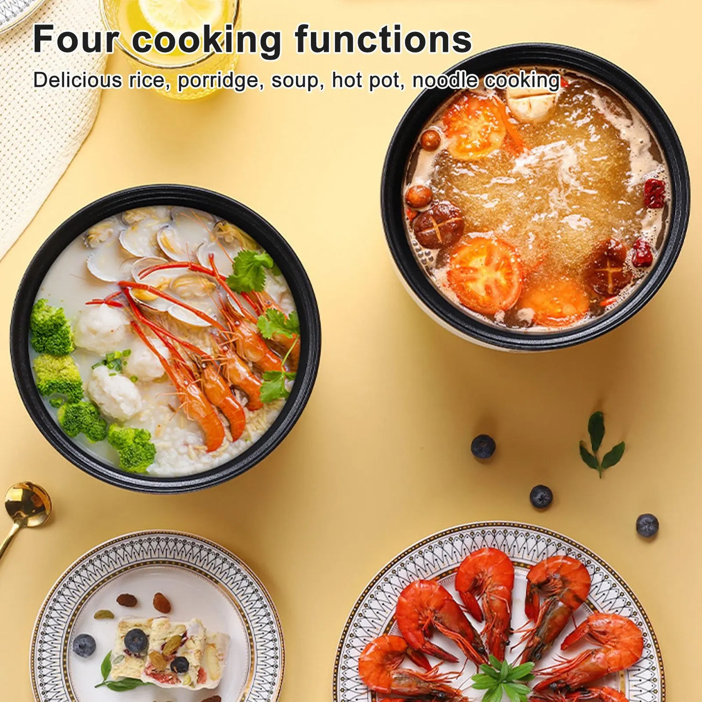 Electric Rice Cooker Multifunctional 1.8L Double Layers Anti Scald Anti Stick Electric Cooking Pot for Noodles Soup Stewing Stea