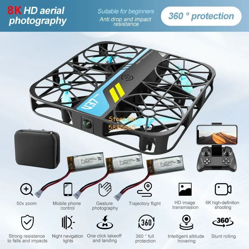 Full Protection WIFI FPV Square MINI RC Drone 8K HD Camera Gravity Sensor One Key Take-Off Remote Control Quadopcter Small UAV