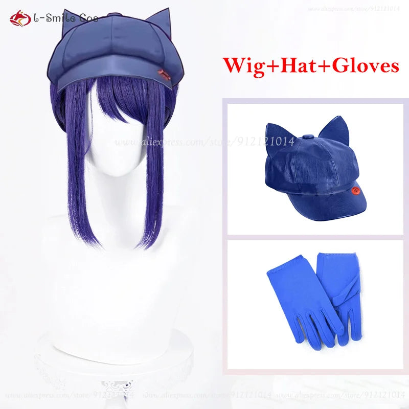 Hat Mita Cosplay Wig Blue Long Ponytail Wigs Heat Resistant Synthetic Hair Mita Anime Costumes Wigs For Women + Wig Cap