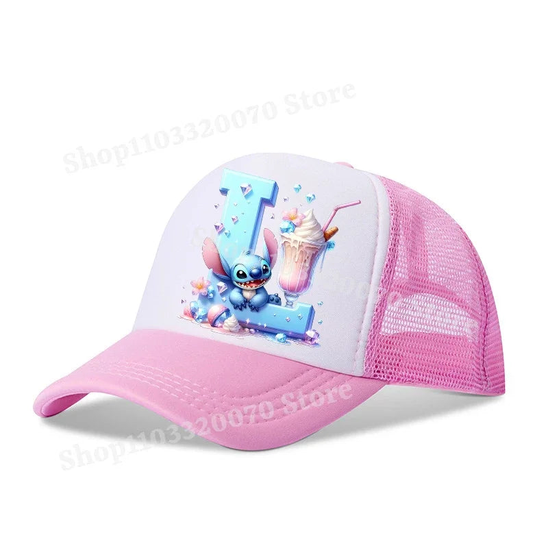 Disney Lilo Stitch Baseball Hat Kawaii Anime Figures A-Z Letter Pattern Sunshade Cap Hip-hop Outdoor Hats Parent-child Caps Gift
