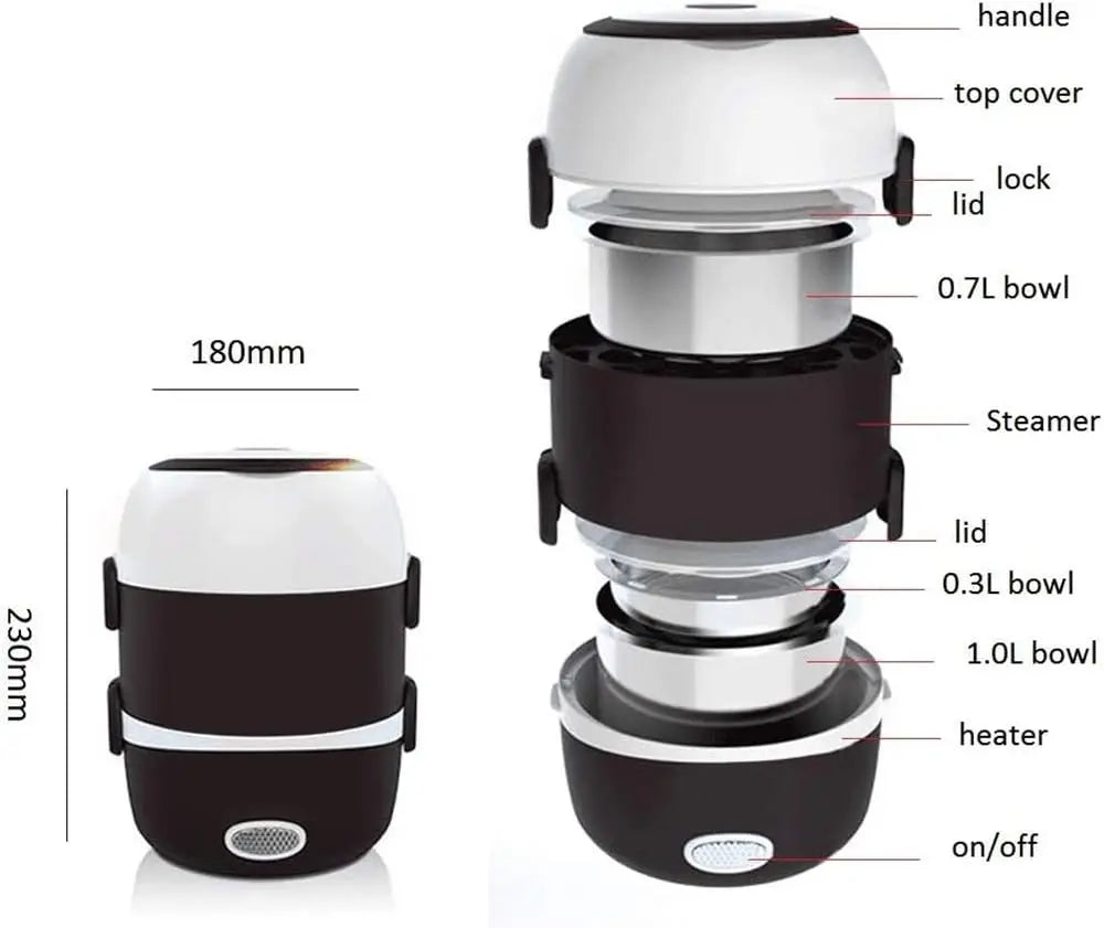 Electric Lunch Box,3 Layers 2L Portable Electric Heating Bento Lunch Box Food Storage Warmer Container Rice Cooker,110V 200W