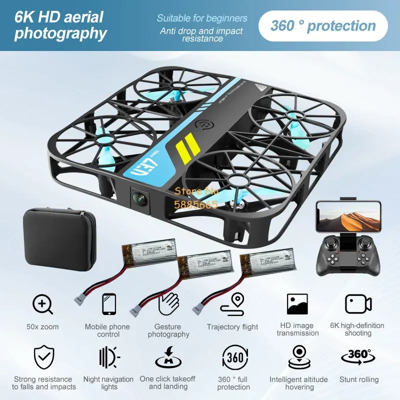 Full Protection WIFI FPV Square MINI RC Drone 8K HD Camera Gravity Sensor One Key Take-Off Remote Control Quadopcter Small UAV