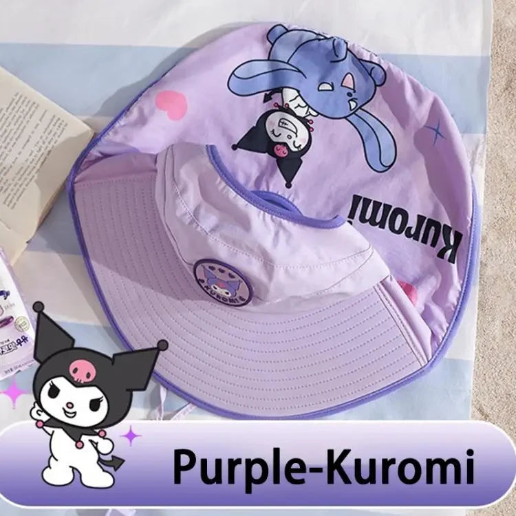 Summer Kids Sunscreen Hat Kuromi Cinnamoroll Melody Outdoor Shawl Fisherman Hat Kawaii Cartoon Empty Top Uv Protection Sun Cap