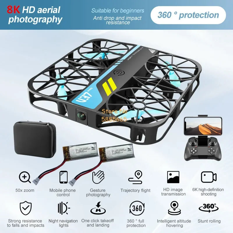 Full Protection WIFI FPV Square MINI RC Drone 8K HD Camera Gravity Sensor One Key Take-Off Remote Control Quadopcter Small UAV