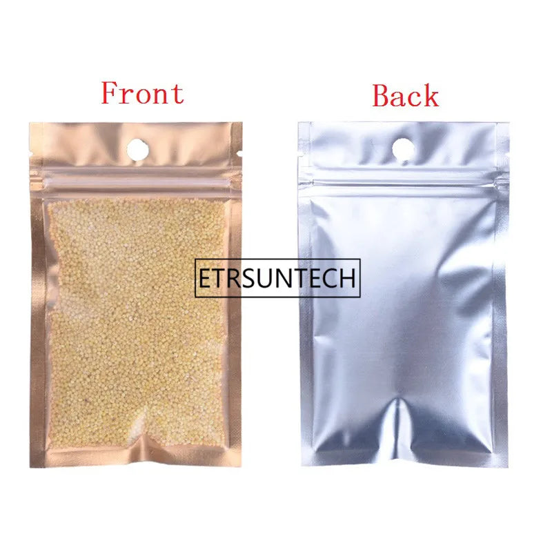 1000pcs 10 Size Inner Golden Mylar Bag-front Matte Clear Plastic Pouches Zipper Resealable Aluminum Foil Rice/Salt Sack