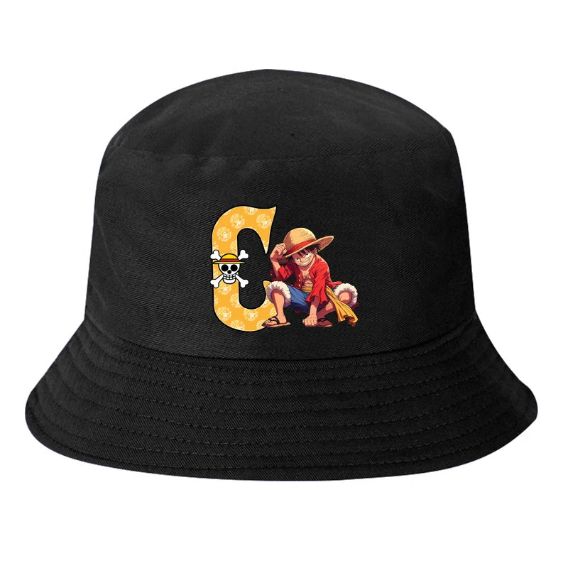 One Piece Luffy Letter A-Z Bucket Hat Cartoon Anime Children Boy Panama Cap Summer Men Outdoor Sun-proof Fisherman Sunhats