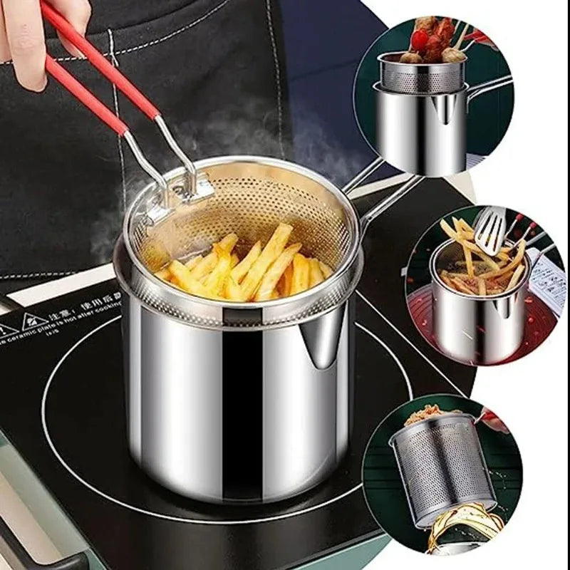 1 Set Kitchen Deep Frying Pot Stainless Steel Kitchen Fryer with Strainer Tempura Fryer Pan Chicken Fried Chicken Cooking Tools