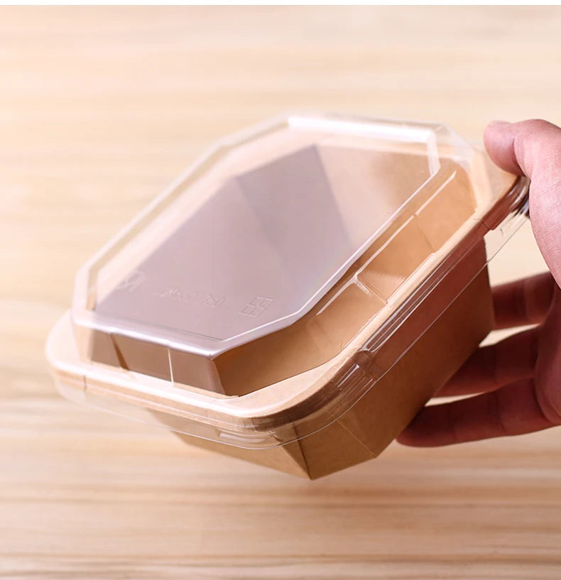10pcs Disposable Kraft Paper Lunch Box for Fruit Dessert Home Party Takeaway Bento Paper Bowl Eco-Friendly Food Packaging Box