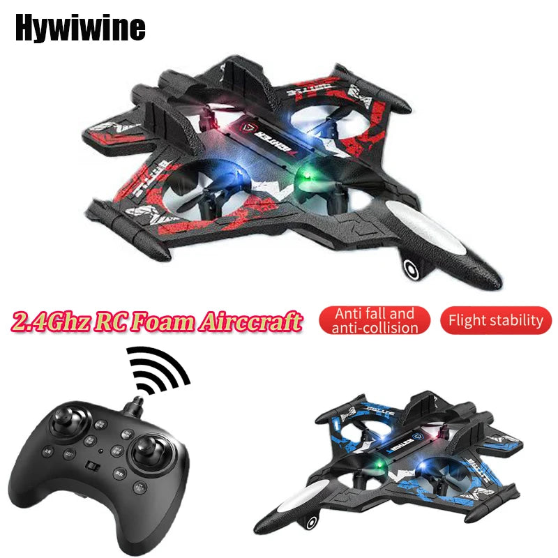 2.4G EPP Foam RC Plane Remote Control Drone Toy for Kids Durable Fighter Jet Glider with LED Perfect Birthday Gift for Boys