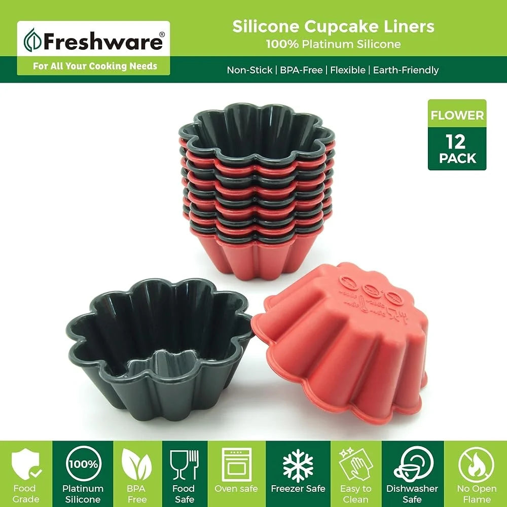 12 Pack Silicone Cupcake Liners Non-Stick Reusable Baking Cups 3 Inch Heat Resistant Muffin Cups Meal Prep Party Use