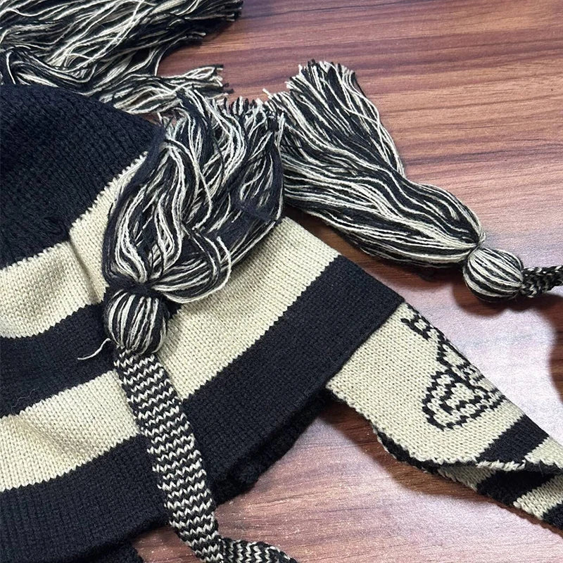 New Punk Style Jacquard Beanie Caps Anime Figure Same Design Y2K Knitted Warm Hip Hop Unisex Elastic Knit Hat Accessory