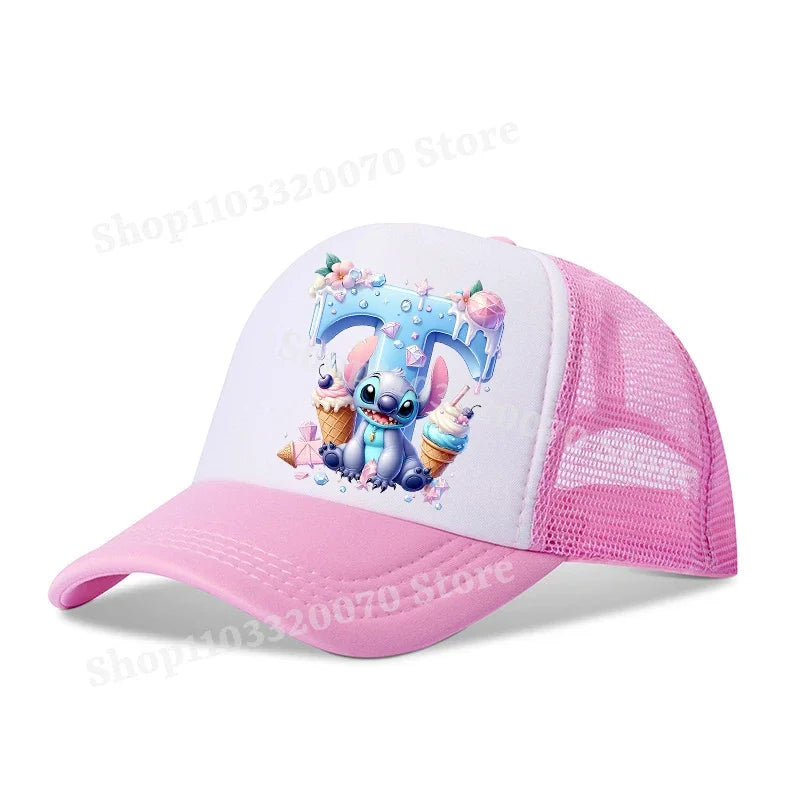 Disney Lilo Stitch Baseball Hat Kawaii Anime Figures A-Z Letter Pattern Sunshade Cap Hip-hop Outdoor Hats Parent-child Caps Gift