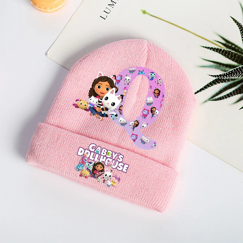 Gabby Dollhouses Girls Knitted Hats Cartoon Letters Children Headgear Cotton Winter Cute Woolen Cap Anime Kids Birthday Gifts