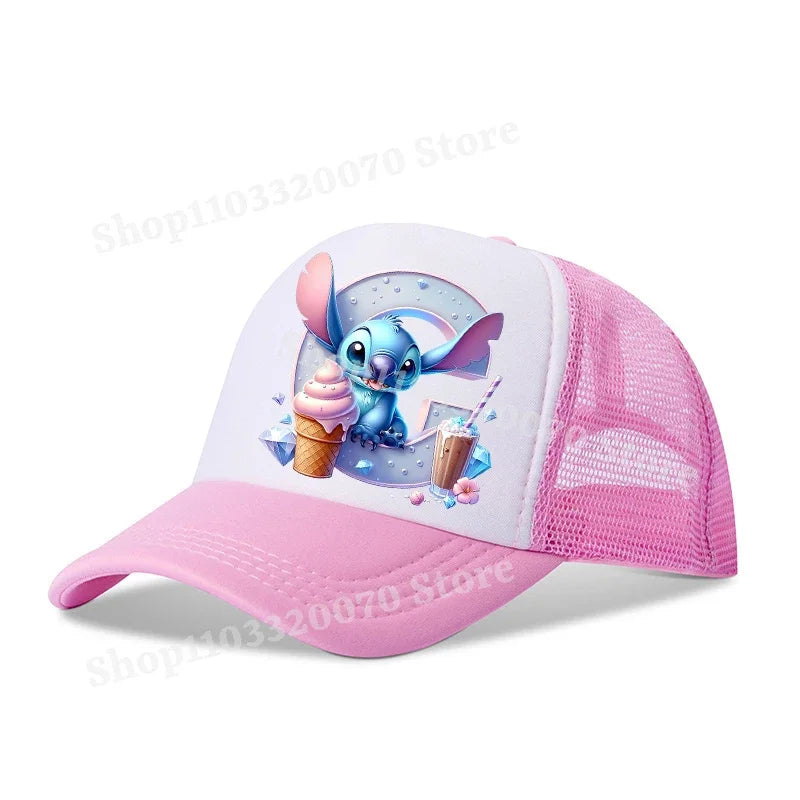 Disney Lilo Stitch Baseball Hat Kawaii Anime Figures A-Z Letter Pattern Sunshade Cap Hip-hop Outdoor Hats Parent-child Caps Gift