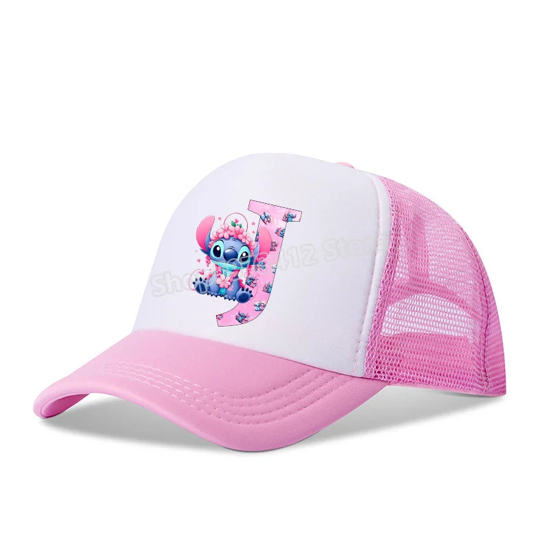 Stitch Girls Children Baseball Cap English Letters Adult Hip Hop Breathable Mesh Hats Cute Cartoon Anime Shade Caps Kids Gifts