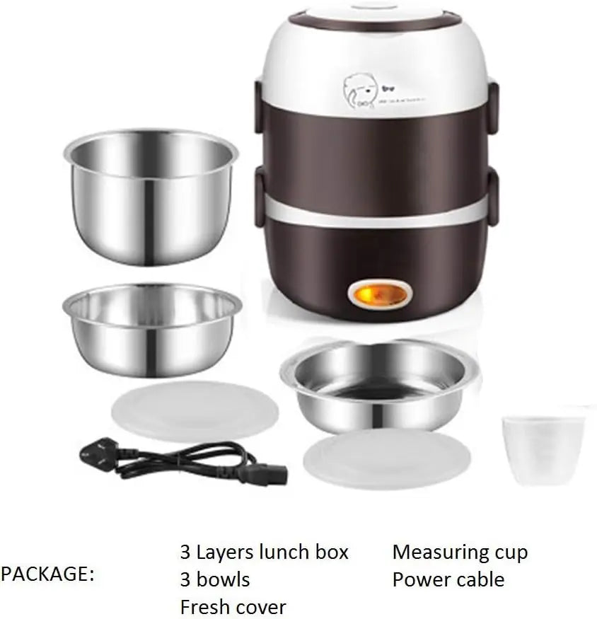 Electric Lunch Box,3 Layers 2L Portable Electric Heating Bento Lunch Box Food Storage Warmer Container Rice Cooker,110V 200W