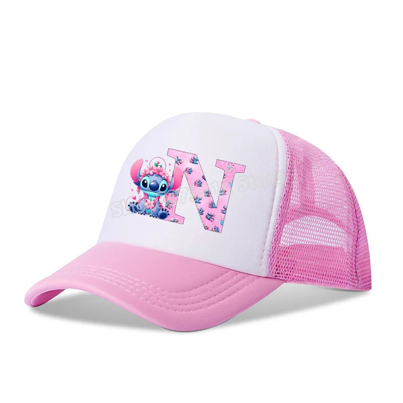 Stitch Girls Children Baseball Cap English Letters Adult Hip Hop Breathable Mesh Hats Cute Cartoon Anime Shade Caps Kids Gifts