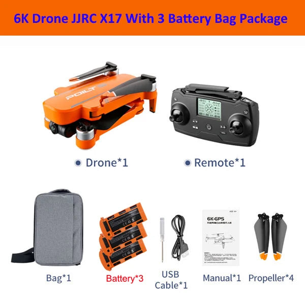 JJRC X17 RC Drone With Dual Camera 6K Quadcopter GPS 28 Minutes Operating Time Optical Flow Brushless Foldable Helicopter Toy