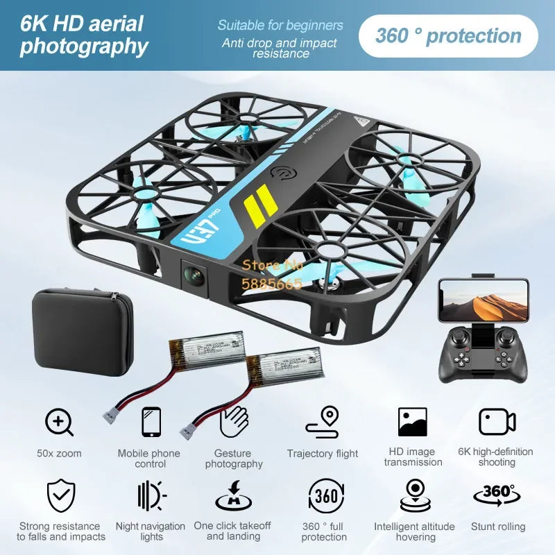 Full Protection WIFI FPV Square MINI RC Drone 8K HD Camera Gravity Sensor One Key Take-Off Remote Control Quadopcter Small UAV