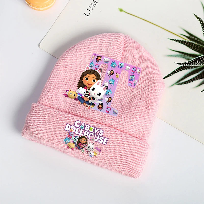 Gabby Dollhouses Girls Knitted Hats Cartoon Letters Children Headgear Cotton Winter Cute Woolen Cap Anime Kids Birthday Gifts
