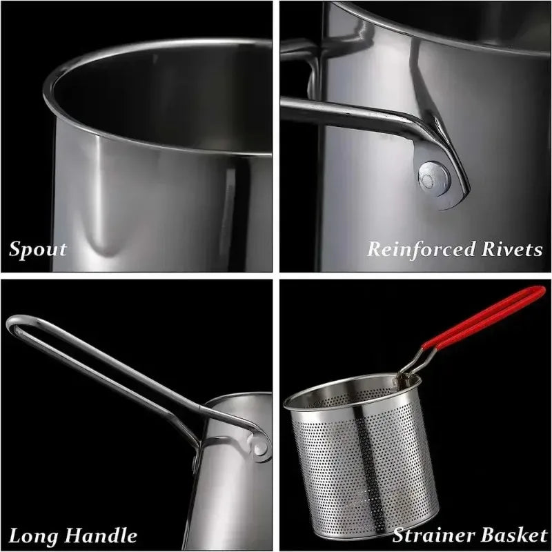 1 Set Kitchen Deep Frying Pot Stainless Steel Kitchen Fryer with Strainer Tempura Fryer Pan Chicken Fried Chicken Cooking Tools