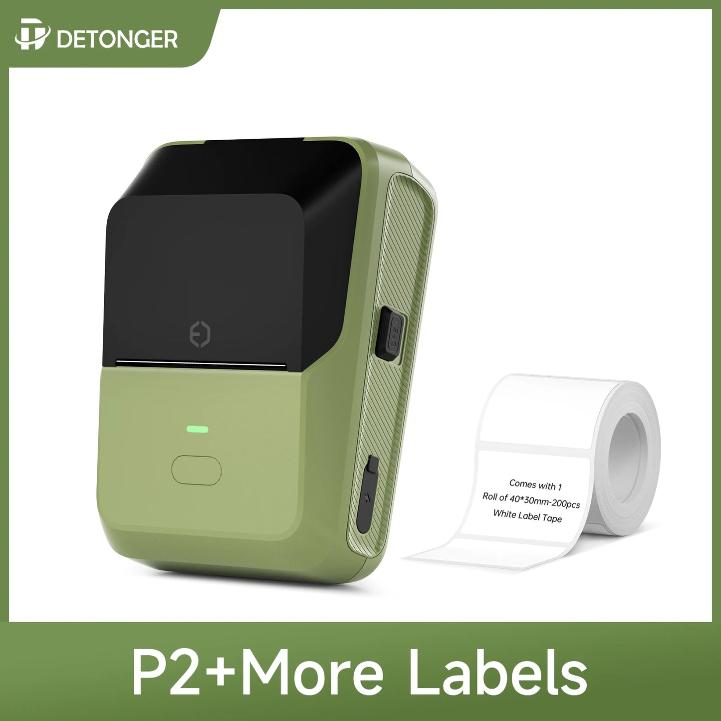 DETONGER P2 Mini Printer Plus 3 Rolls Thermal Self-adhesive White Label for Home&Office Clothing Food Wireless Sticker Marker