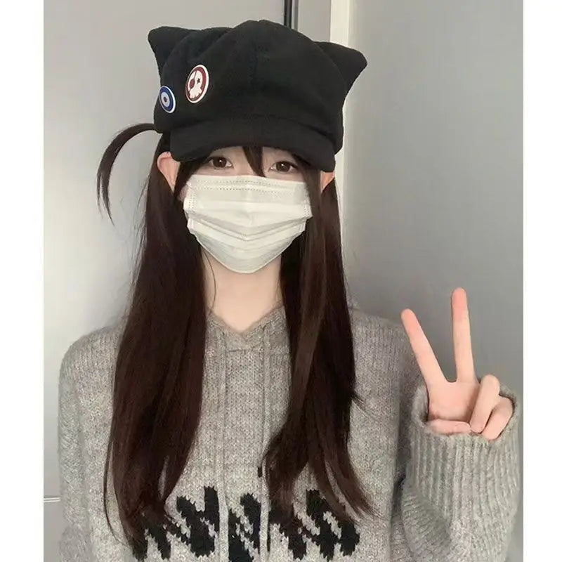 Shikinami Asuka Rangure Cat Ear Polar Fleece Hat Girls Cute Cap Anime Baseball Caps Cosplay Accessories Party Accessories Gifts