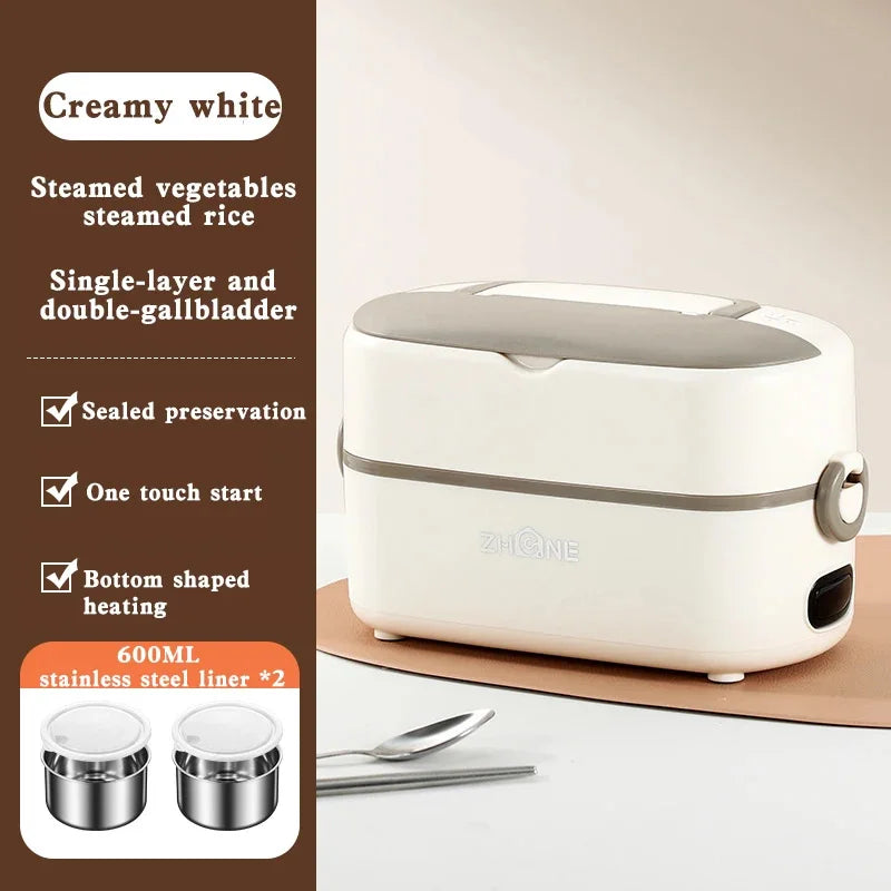 Upgraded 2.4L Double-layer Portable Electric Heating Lunch Box Household Multi-functional Rice Cooker Steamer Small Lunch Box