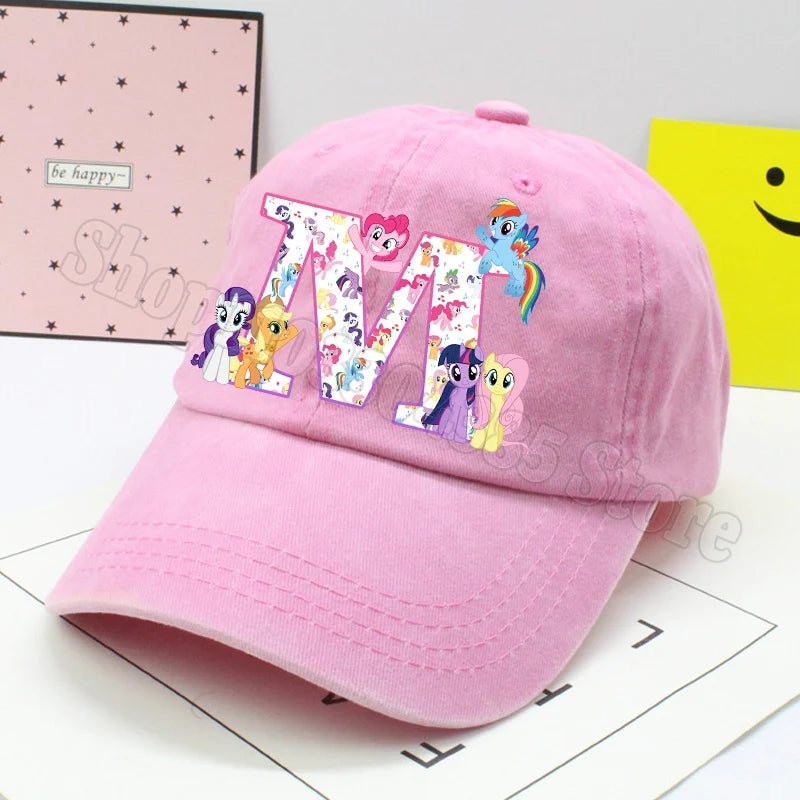 My Little Ponys Baseball Cap Women Anime Unicorn Letter A-Z Sun Hat New Outdoor Sport Travel Sunbonnet Adult Retro Headgear Gift