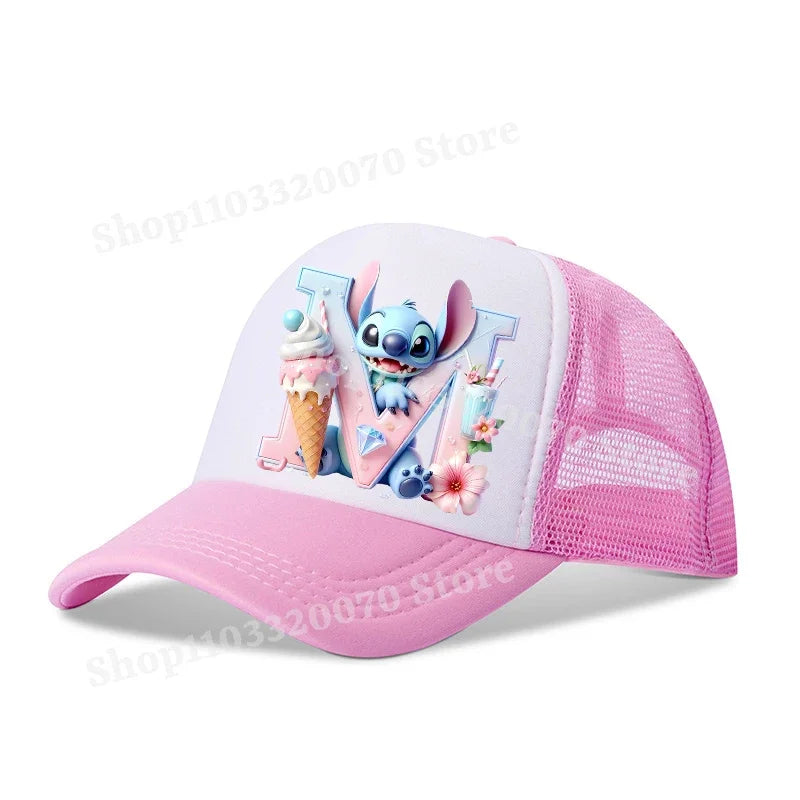 Disney Lilo Stitch Baseball Hat Kawaii Anime Figures A-Z Letter Pattern Sunshade Cap Hip-hop Outdoor Hats Parent-child Caps Gift