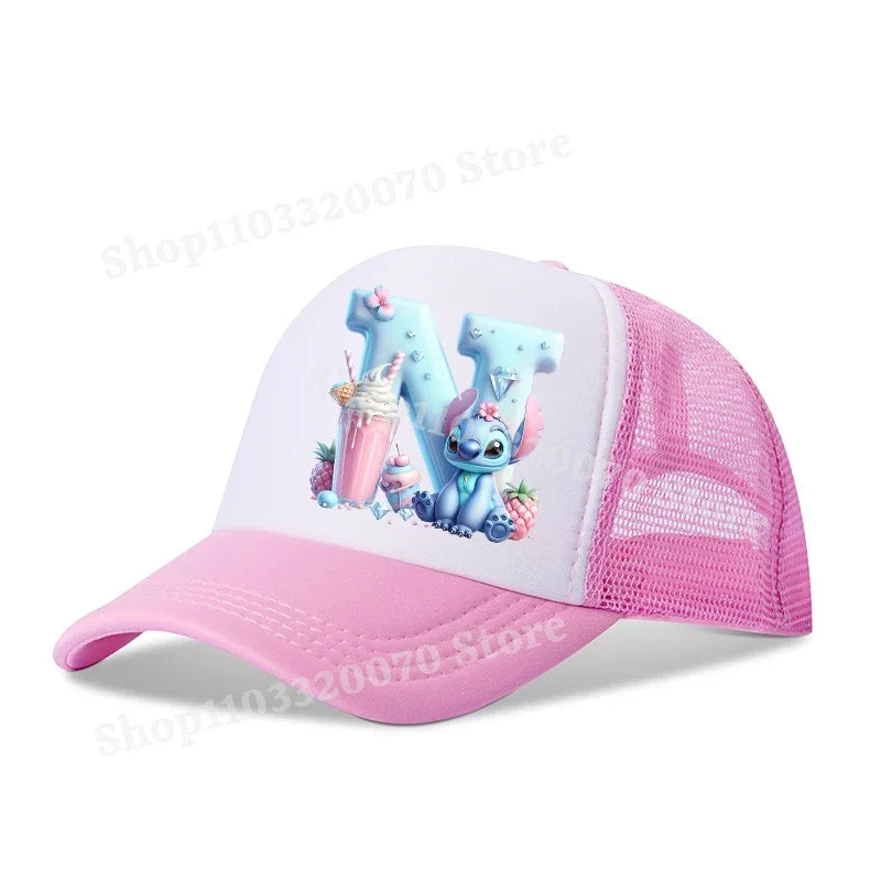 Disney Lilo Stitch Baseball Hat Kawaii Anime Figures A-Z Letter Pattern Sunshade Cap Hip-hop Outdoor Hats Parent-child Caps Gift