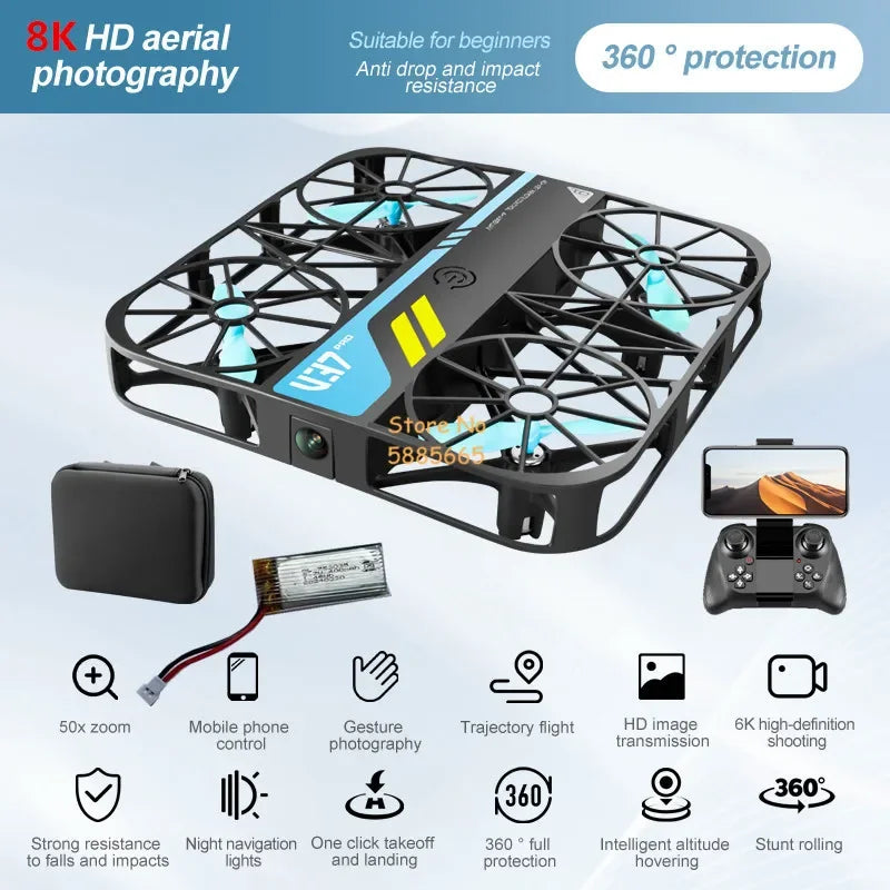 Full Protection WIFI FPV Square MINI RC Drone 8K HD Camera Gravity Sensor One Key Take-Off Remote Control Quadopcter Small UAV