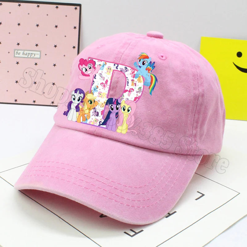 My Little Ponys Baseball Cap Women Anime Unicorn Letter A-Z Sun Hat New Outdoor Sport Travel Sunbonnet Adult Retro Headgear Gift