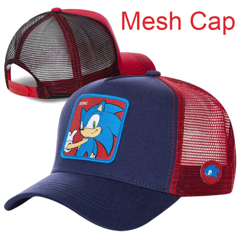 Sonic Snapback Caps Mesh Cap for Men Anime Baseball Cap Summer Cartoon Embroidered Hip Hop Women Outdoor Sun Hat Trucker Hats
