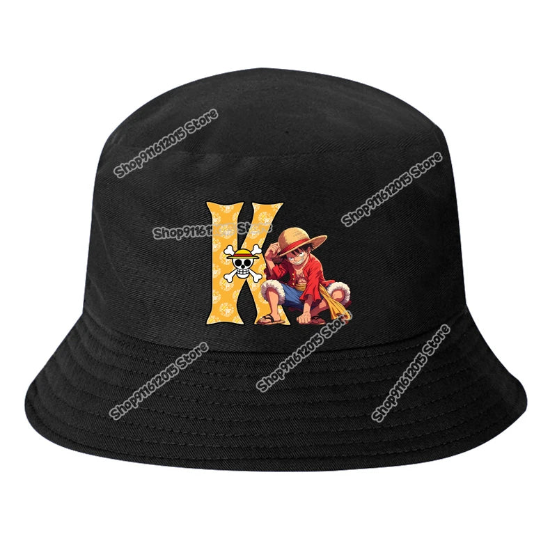 One Piece Luffy Letter A-Z Bucket Hat Cartoon Anime Children Boy Panama Cap Summer Men Outdoor Sun-proof Fisherman Sunhats