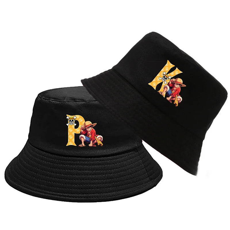 One Piece Luffy Letter A-Z Bucket Hat Cartoon Anime Children Boy Panama Cap Summer Men Outdoor Sun-proof Fisherman Sunhats