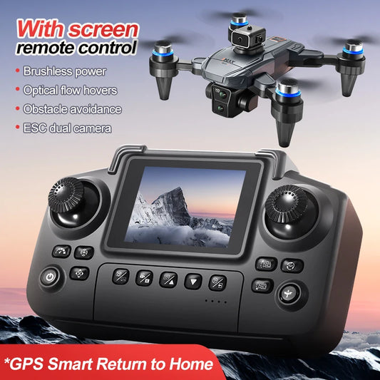 GPS RC Drone With Screen 4K Professinal Double Camera Aerial Brushless Light Flow Intelligent Obstacle Avoidance RC Quadcopter
