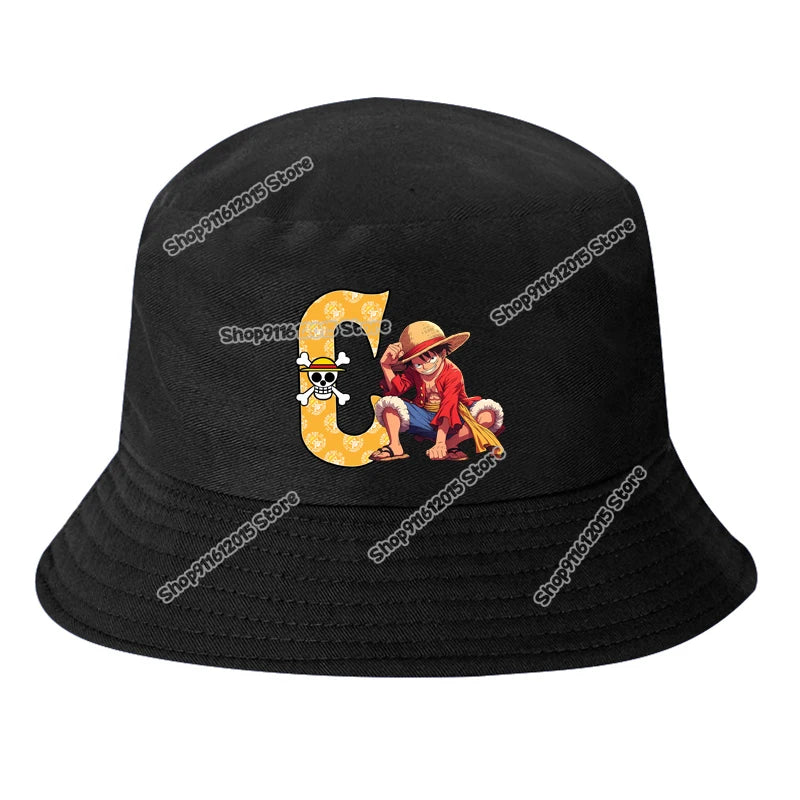 One Piece Luffy Letter A-Z Bucket Hat Cartoon Anime Children Boy Panama Cap Summer Men Outdoor Sun-proof Fisherman Sunhats