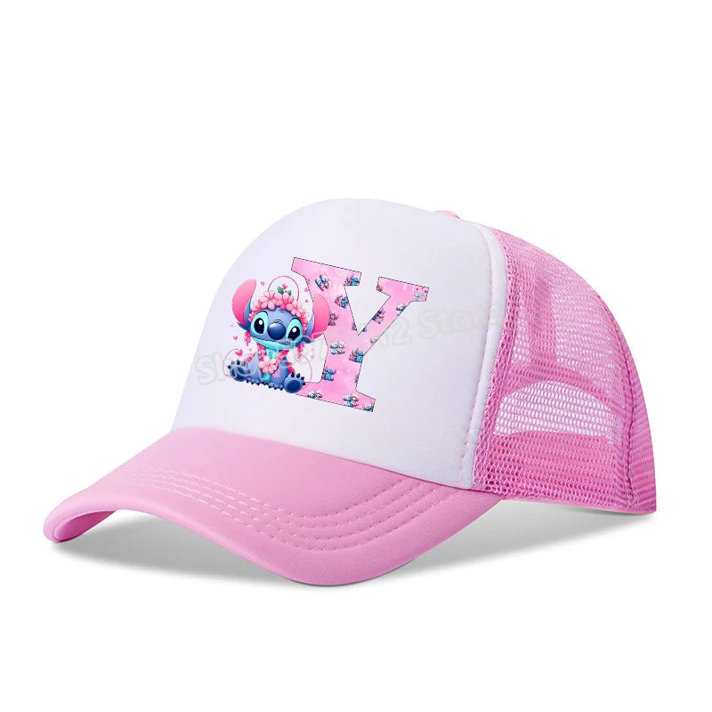 Stitch Girls Children Baseball Cap English Letters Adult Hip Hop Breathable Mesh Hats Cute Cartoon Anime Shade Caps Kids Gifts