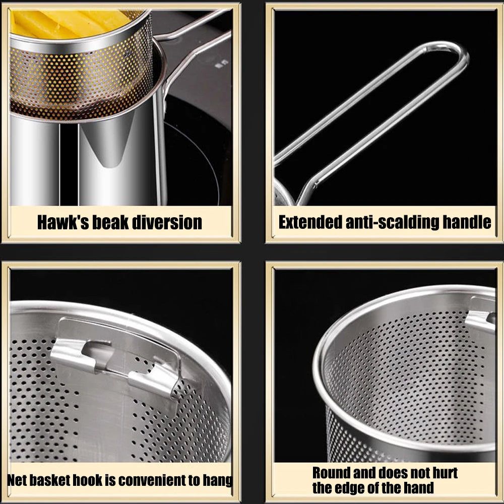 Stainless steel Fryer Deep Frying pan With Filter Home Induction Gas Stove Kitchen Cookware oil pot for Fried Chicken and French