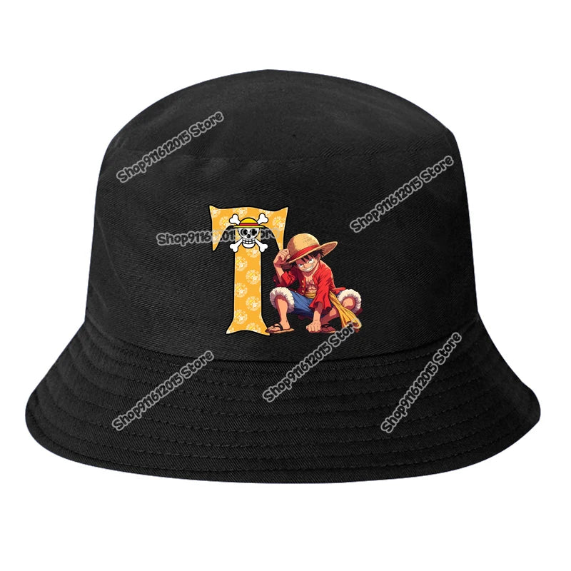 One Piece Luffy Letter A-Z Bucket Hat Cartoon Anime Children Boy Panama Cap Summer Men Outdoor Sun-proof Fisherman Sunhats