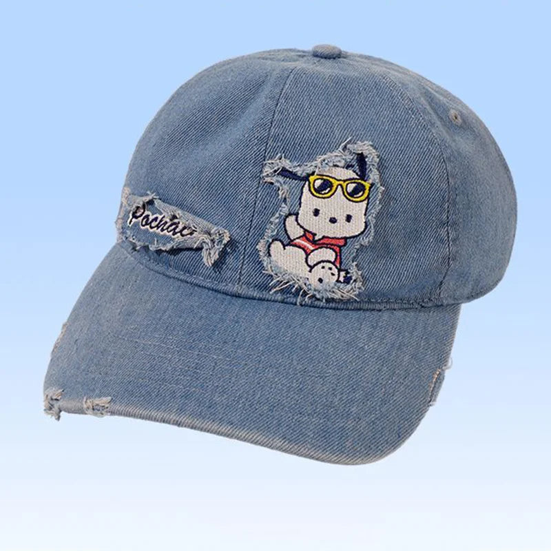 Sanrio Hello Kitty Cowboy Baseball Cap Girl Student Outdoors Sunshade Wide Brim Hat Sunscreen Kawaii Anime Fashion New Style Hat